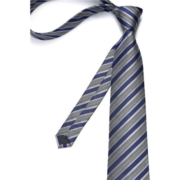 Mens Ties Stripe Tie and Pocket Square Set Classic Formal Woven Neckties - Picture 5 of 6